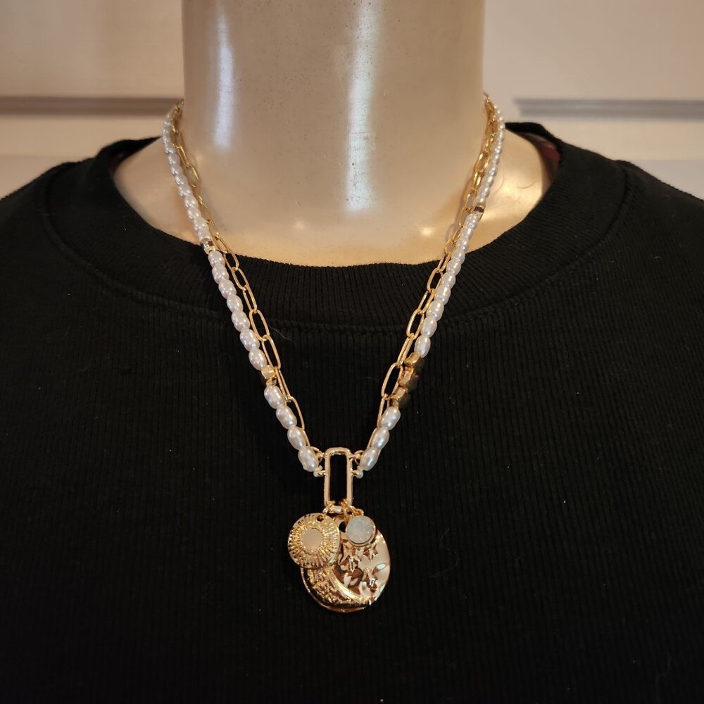 Gold-plated paperclip chain with charm pendants
